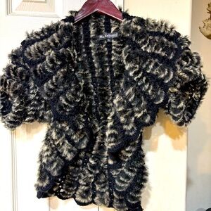 The Collection Black and Cream Fuzzy Cardigan